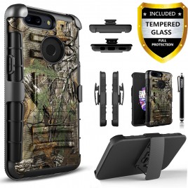OnePlus 5T Case, Dual Layers [Combo Holster] Case And Built-In Kickstand Bundled with [Tempered Glass Screen Protector] Hybird Shockproof And Circlemalls Stylus Pen (Camo)